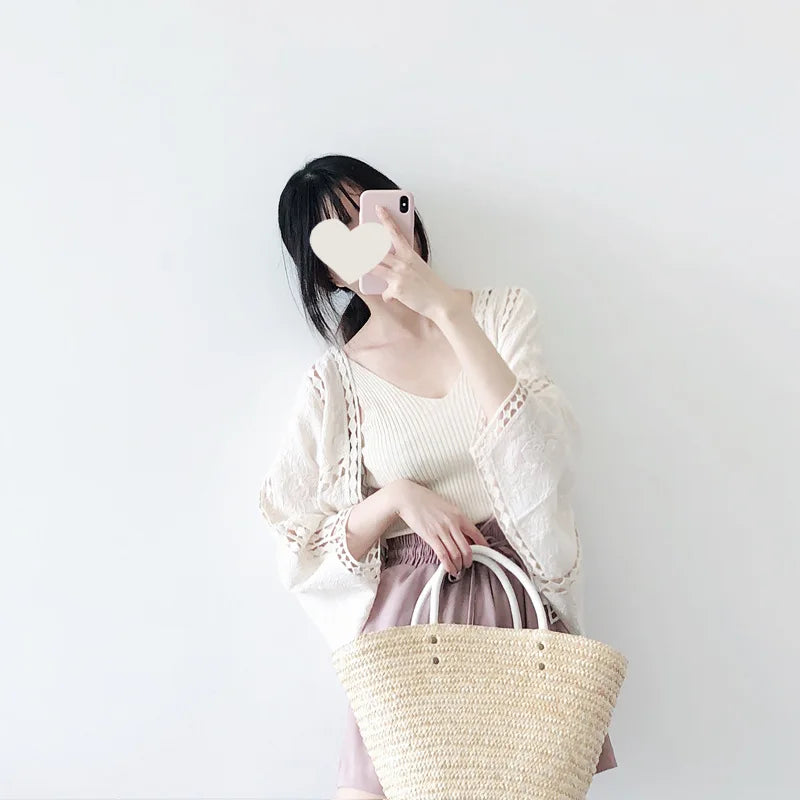 Faith's Cotton Linen Open Stitch Embroidered Summer Cover-Ups