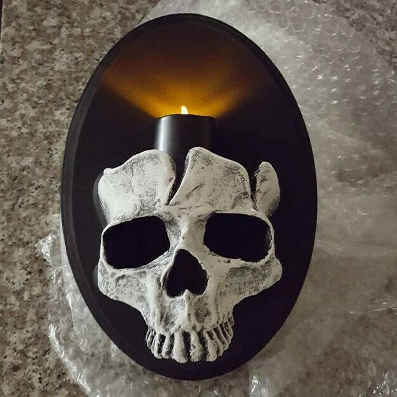 Skull Head Candle Holder Halloween Decor Wall Mounted Candle Sconce