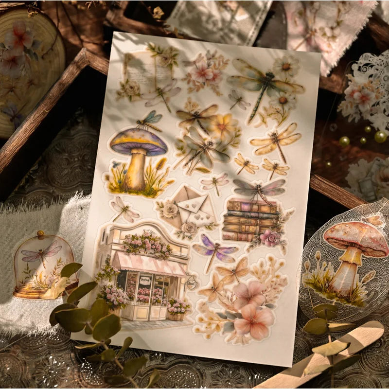 Dragonfly & Mushroom RUB ON Transfer Stickers for Scrapbooking Junk Journal DIY Craft