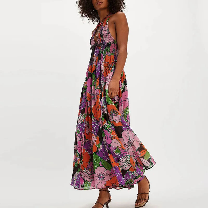Summer's Floral Printed Halter Dress