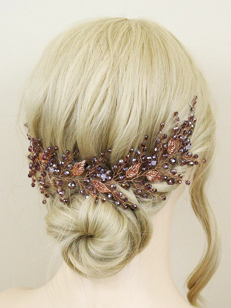 Purple Crystal Bridal Headdress Hair Accessories