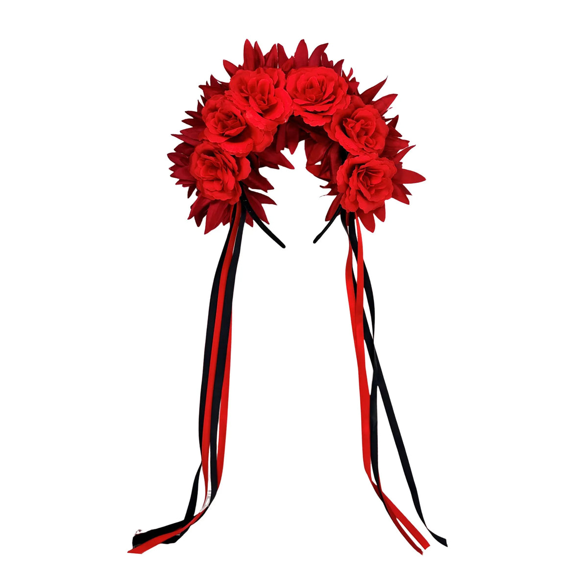 Day Of The Dead Headpiece Ribbons Feathers Floral Crown Headband