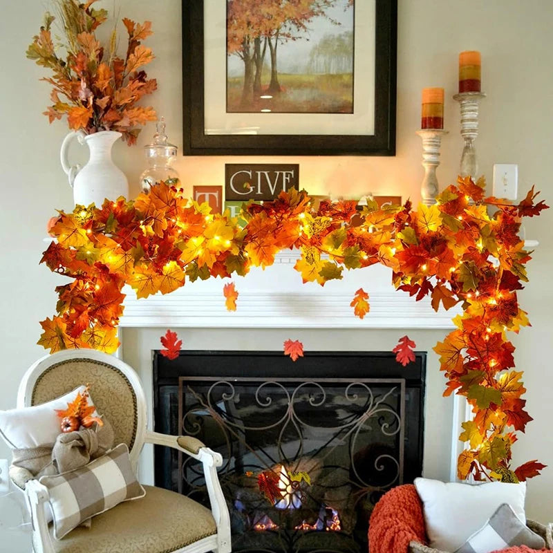 200CM Autumn Artificial Maple Leaf Garland Wreath Vine Home Decor Garden Halloween Windows Decoration