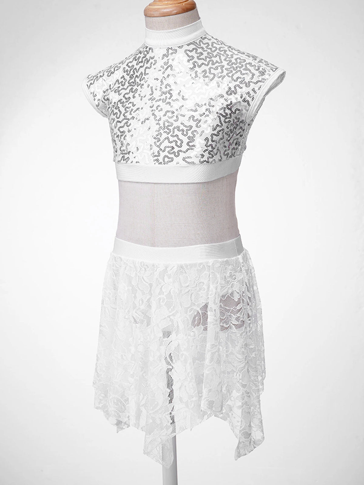 Sequins Ballet Dance Set Girls Crop Top Skirted Shorts Stage Dance Costumes