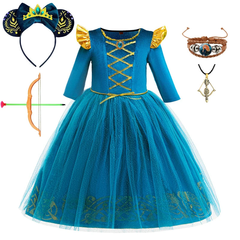 Halloween Cosplay Brave Princess Merida Dress Girls Costumes