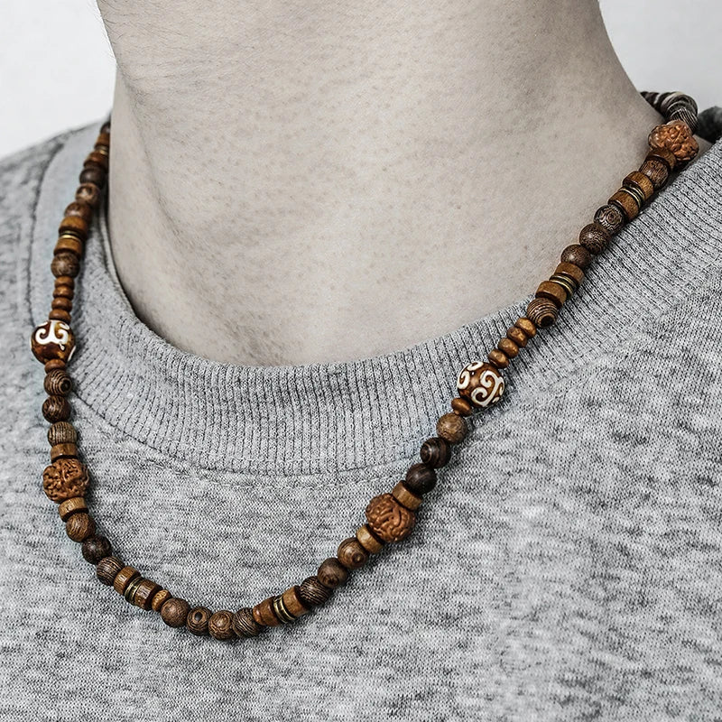 Bohemian Vintage Style Men's Wooden Bead Necklace