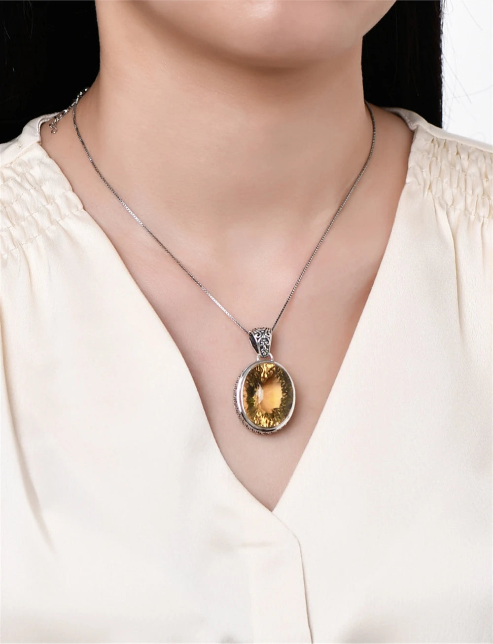 The Eye of Persuasion S925 Sterling Silver Pendant Natural Yellow Crystal