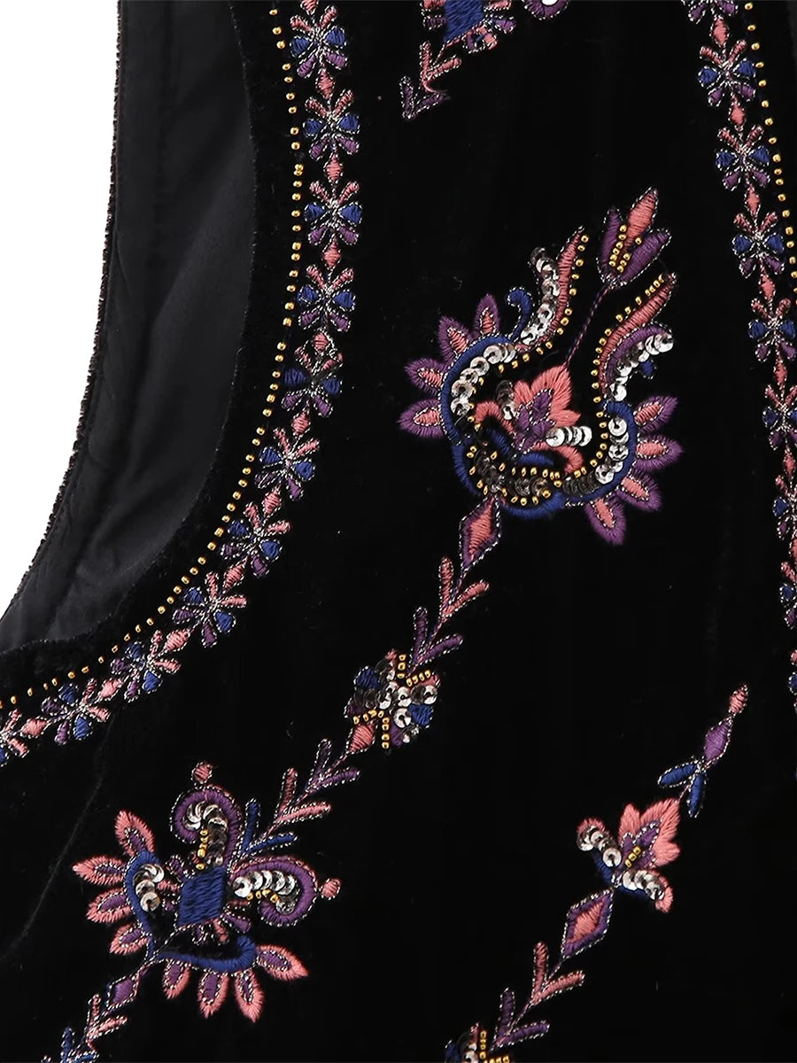 Janet's Floral Embroidered Velvet Vest Waistcoat