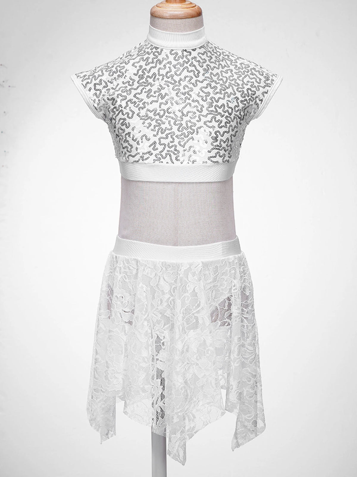 Sequins Ballet Dance Set Girls Crop Top Skirted Shorts Stage Dance Costumes
