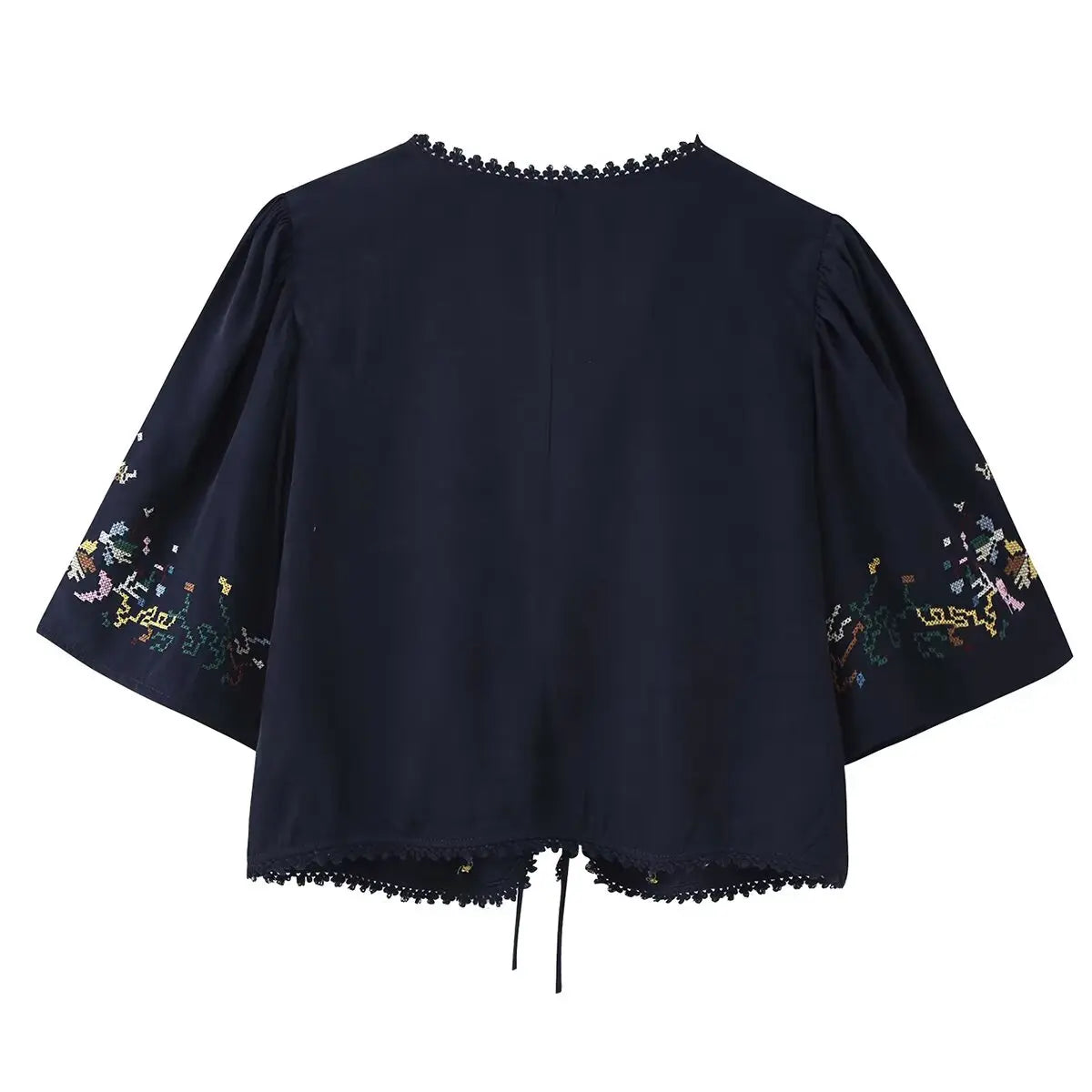 Toni's Totem Flower Navy Embroidered Short Sleeve Jacket Short Coat
