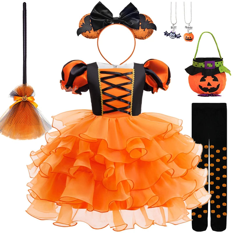 Orange Witch Halloween Cosplay Tiered Cake Dress