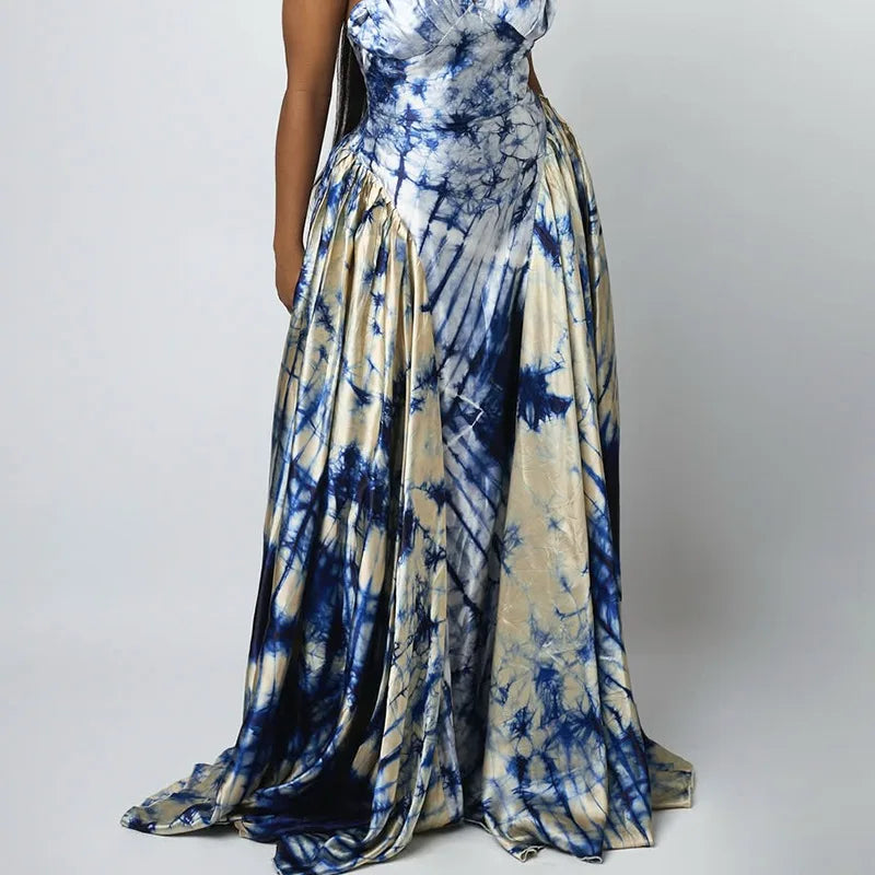 Makayla's Satin Floral Lace-up Backless Maxi Dresses