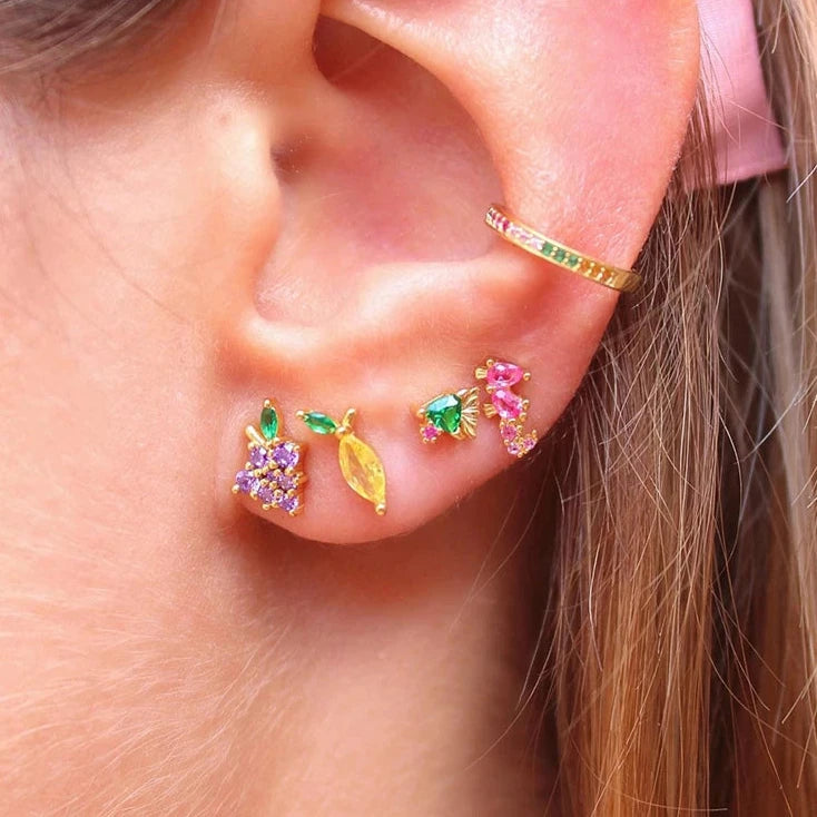 Colourful Zircon Gold Stud Earrings Mix'n'Match