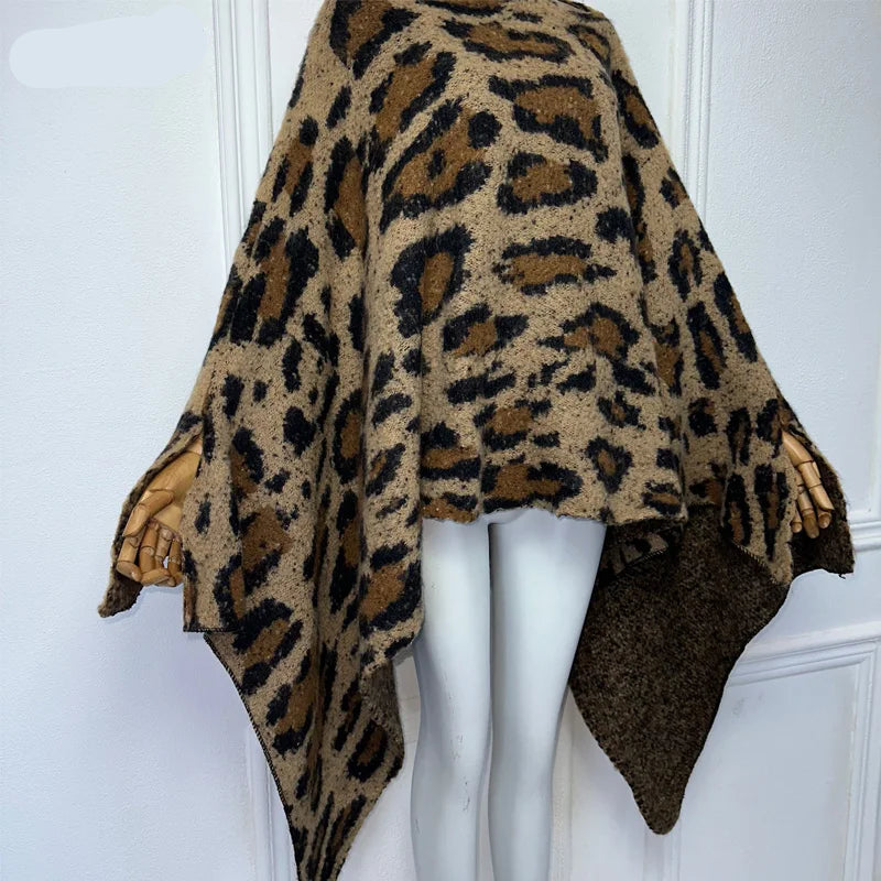 Winter Warm Leopard Print Poncho