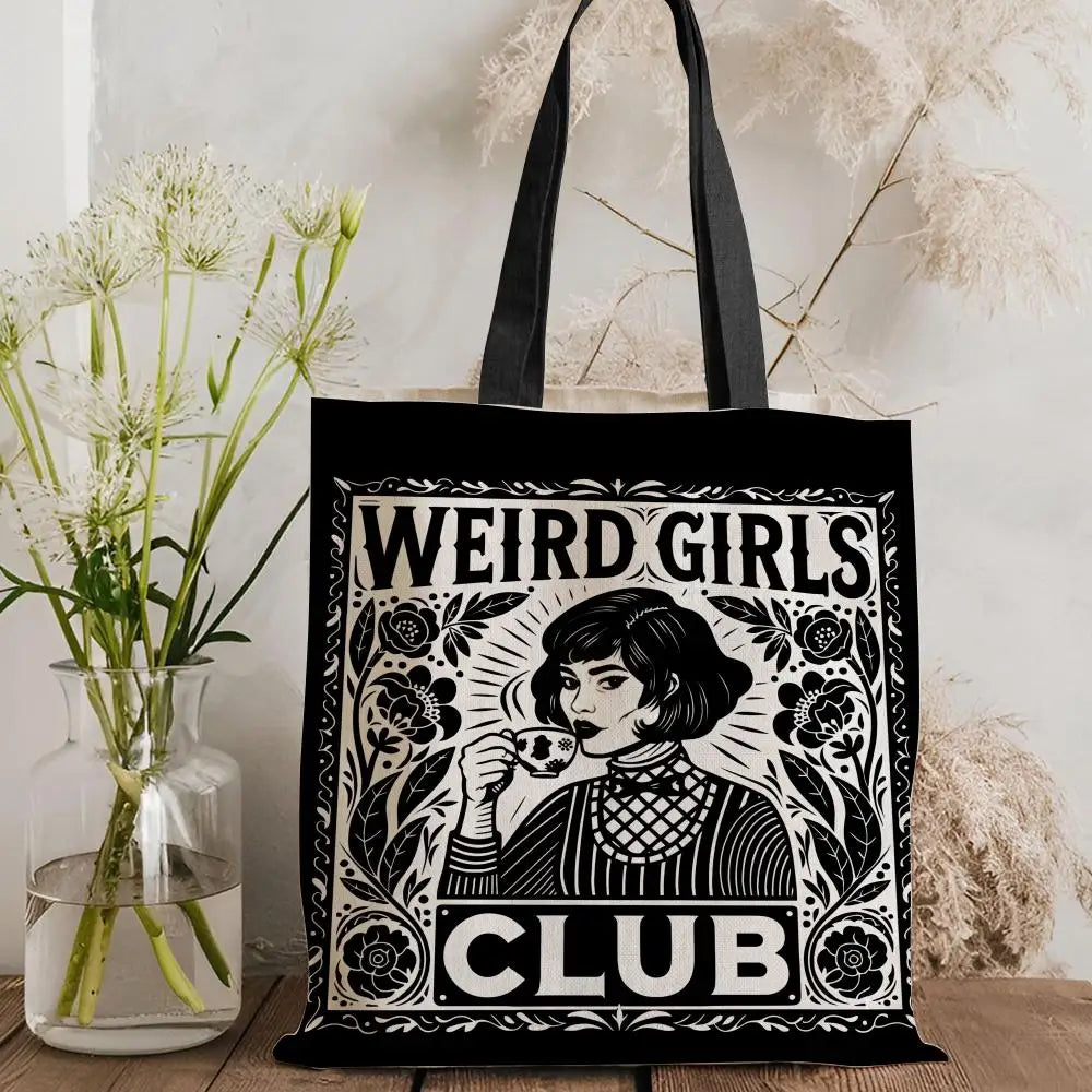 W-Weird G-Girls Club Storage Bags Double-Sided Print Canvas Tote Bag Large Capacity Shopping Bag