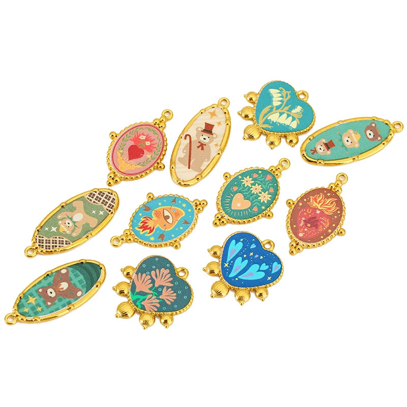 Three Enamel Little Bear Love Charms Stainless Steel Pendants for DIY Bracelets Jewellery Earrings Making