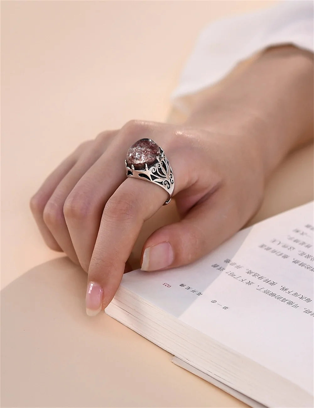 The Seeker of The Lost S925 Sterling Silver Ring Natural Ghost Crystal