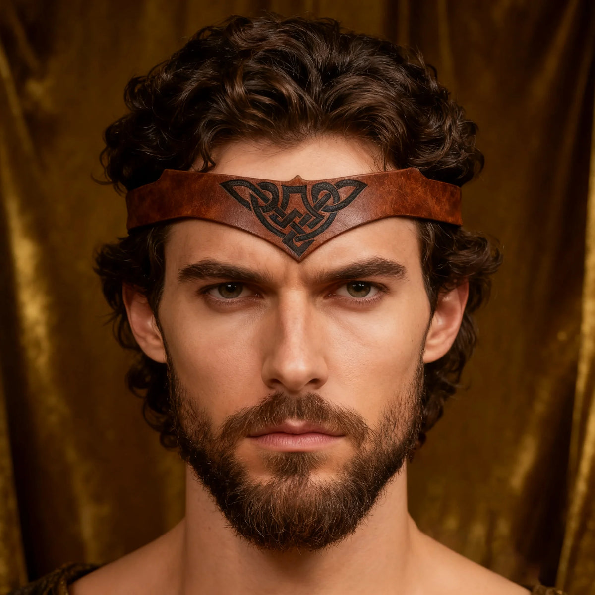 Viking Headband with Celtic Knot and Norse Rune Design Adjustable Faux Leather Accessory for LARP Cosplay
