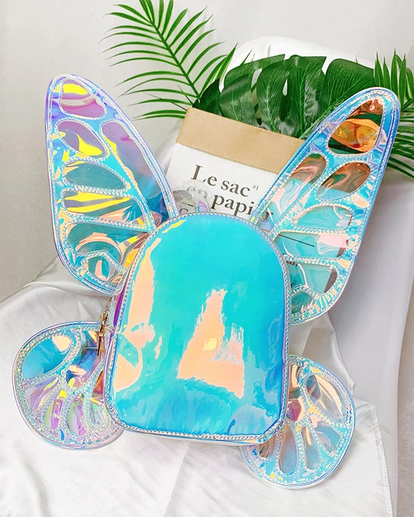 Mini Backpack Butterfly Wings Daypack Holographic Leather