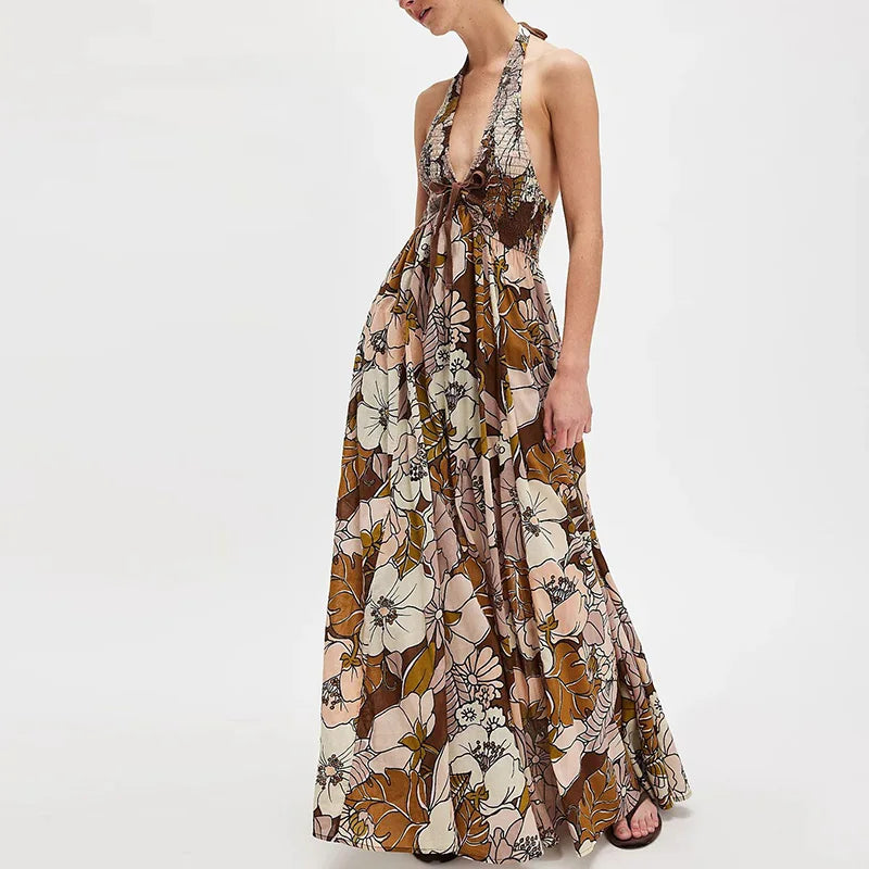 Summer's Floral Printed Halter Dress