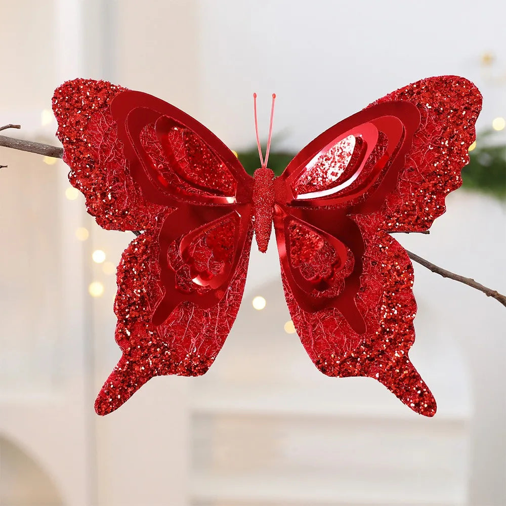 Glitter Christmas Butterfly Ornaments with Clips
