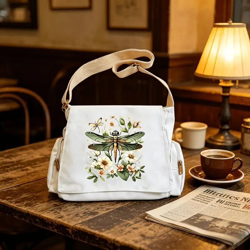 Dragonfly Print Canvas Shoulder Bag Crossbody Messenger Bag