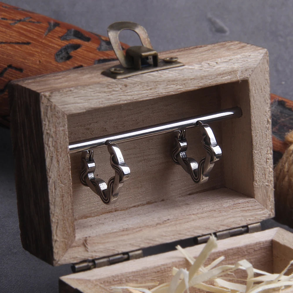 Vikings Tendril Stainless Steel Huggie Hoop Earrings for Men with Wooden Box