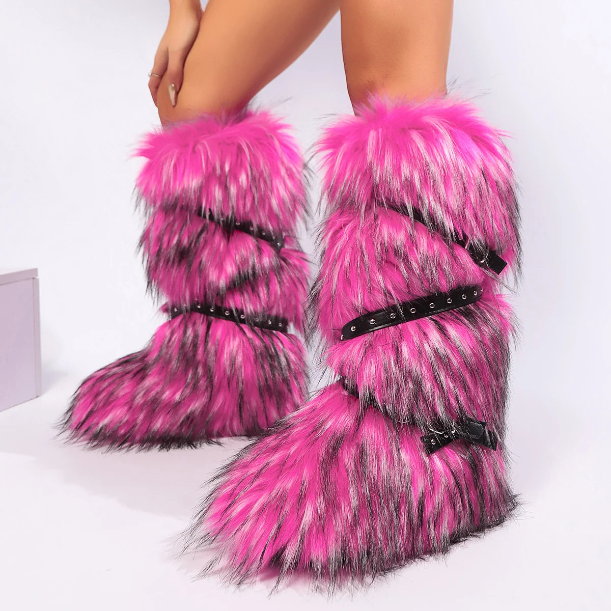 Winter Faux Fur Snow Boots Y2K Punk Rave Furry Shoes