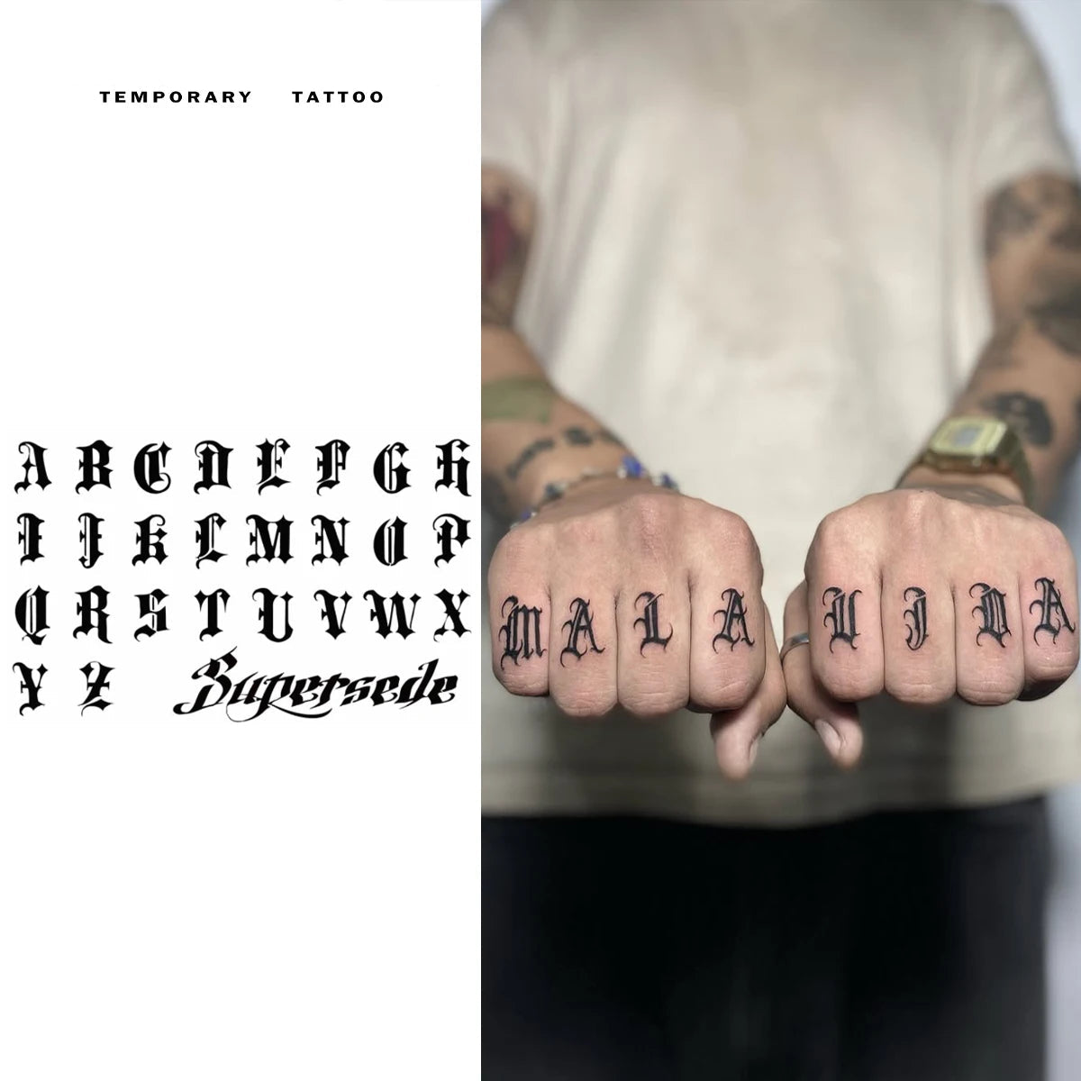 Knuckle Letters Temporary Tattoos