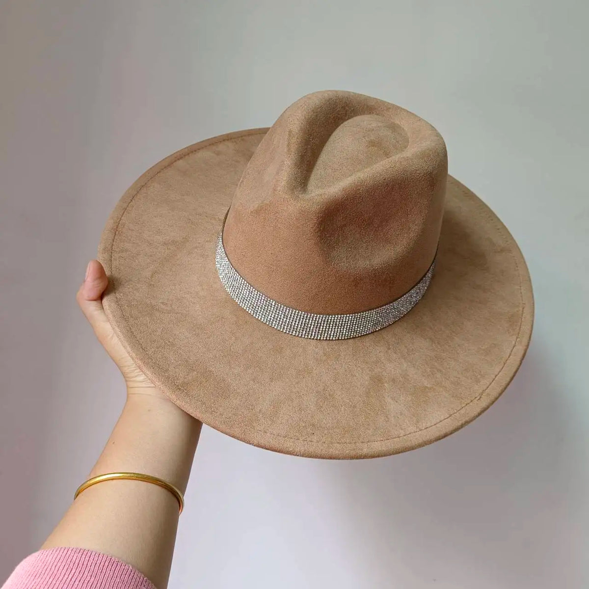 Faux Suede 10cm Wide Brim Fedora Hats
