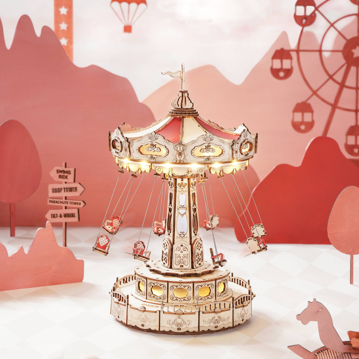 Swing Ride Music Box Amusement Park Series DIY 3D Wooden Model Kit Puzzle