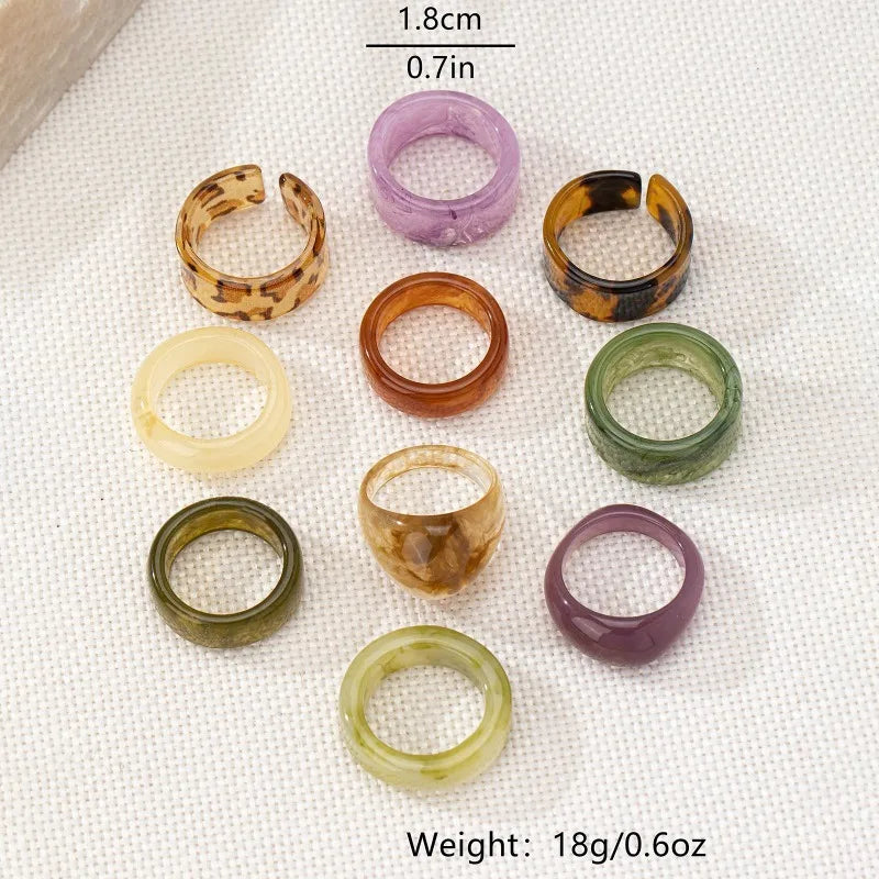Set of Ten Colourful Acrylic Leopard Print Rings