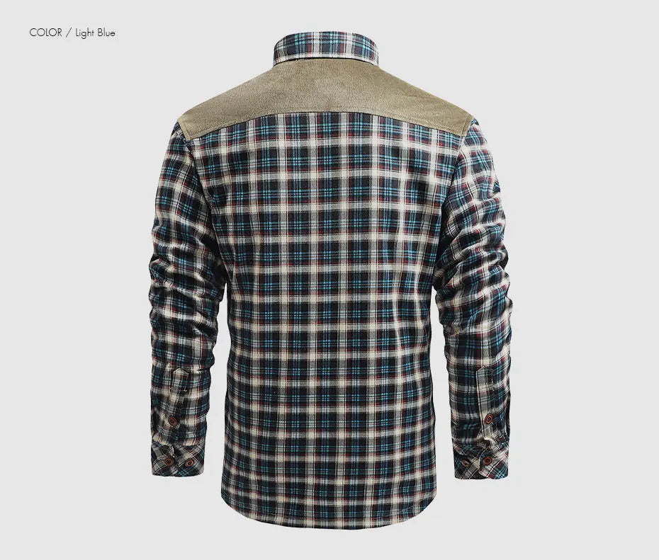 Woodsman Cotton Plaid Jacket Warm Winter Corduroy Patchwork Shirts Fleece Lined