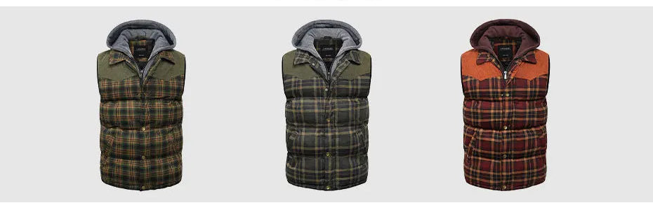 Woodsman Cotton Plaid Hooded Puffer Vest Jacket Thick Warm Winter Plaid Sleeveless Coat