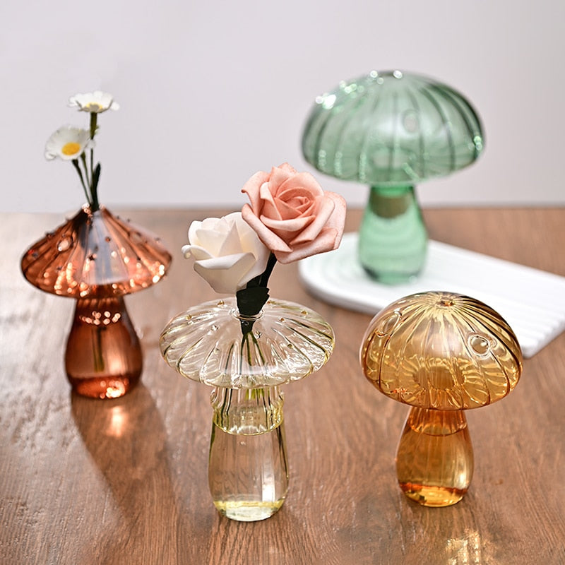 Mushroom Glass Vase Plant Hydroponic Terrarium Vase