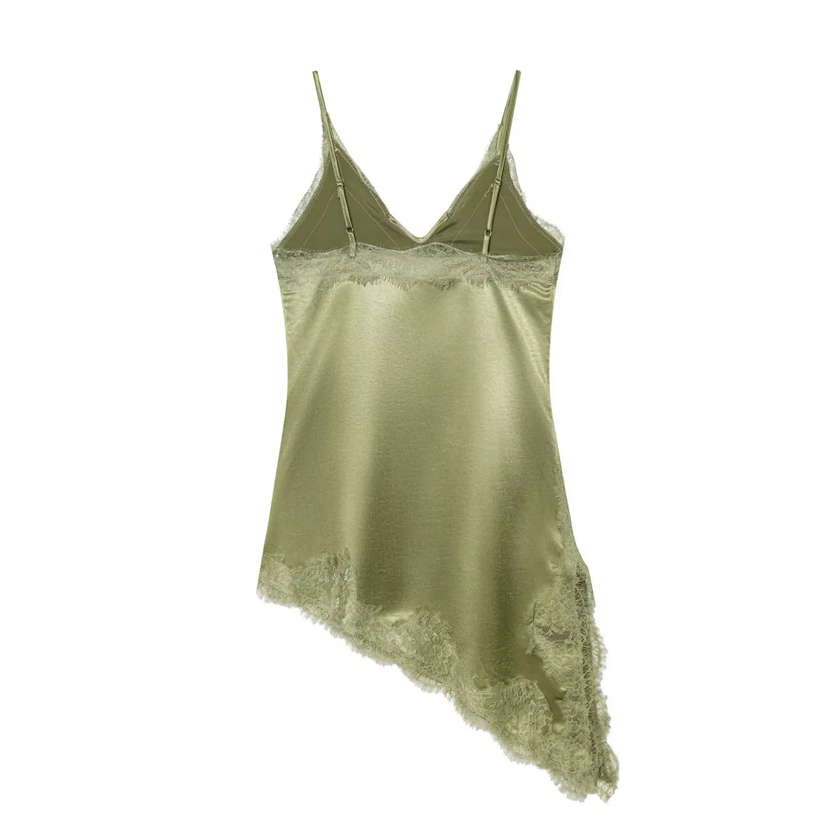 Y2k Asymmetrical Spliced Lace Satin Slip Long Camisole Top Layering Dress Side Slit Hem
