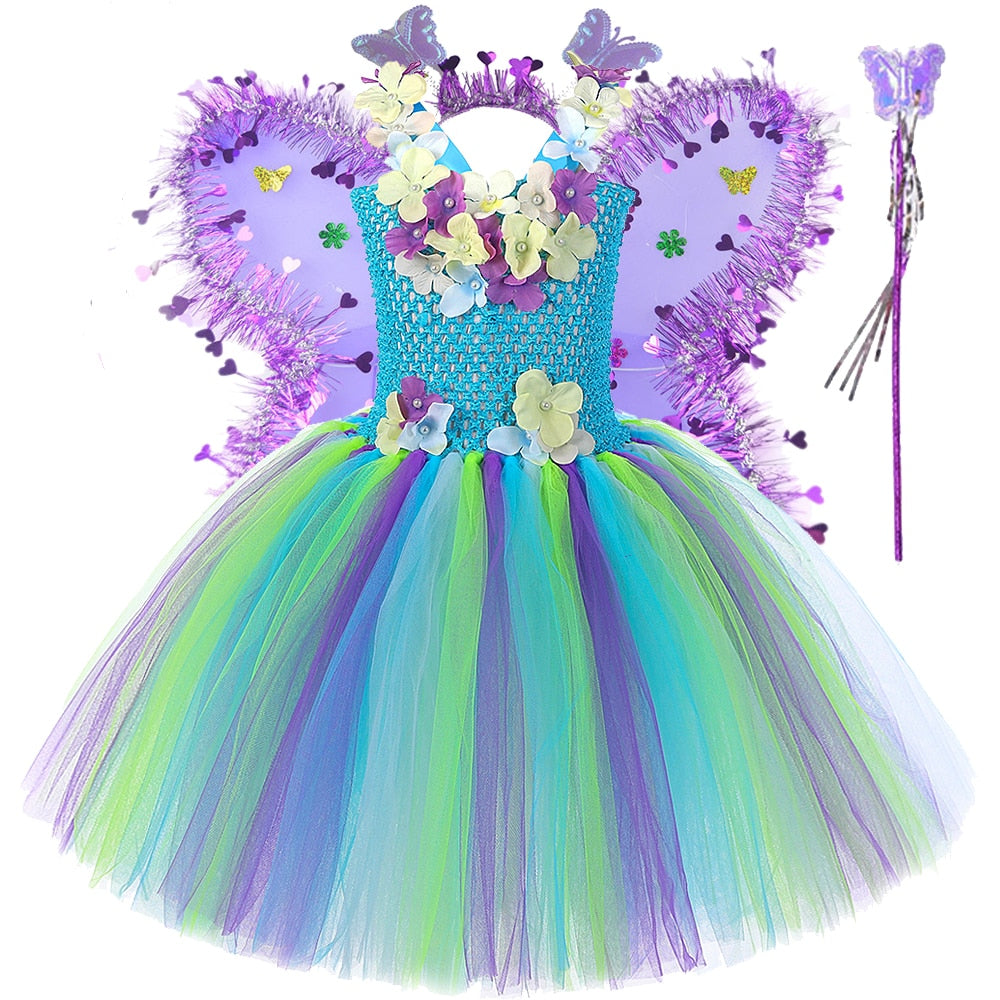 Flower Fairy Costumes Party Tutus Kids Halloween Fancy Dress