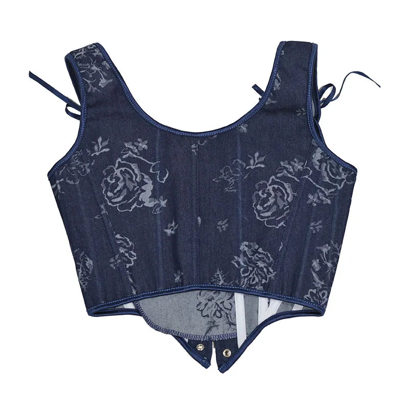 Blue Rose French Renaissance Corset Tops Lace-up Overbust Corset