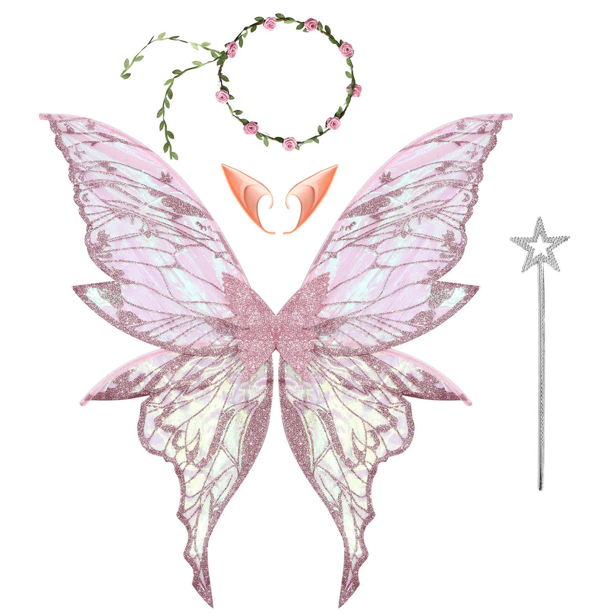 Fairy Elf Costume Wings, Ears, Wand and Hair Wreath Sets