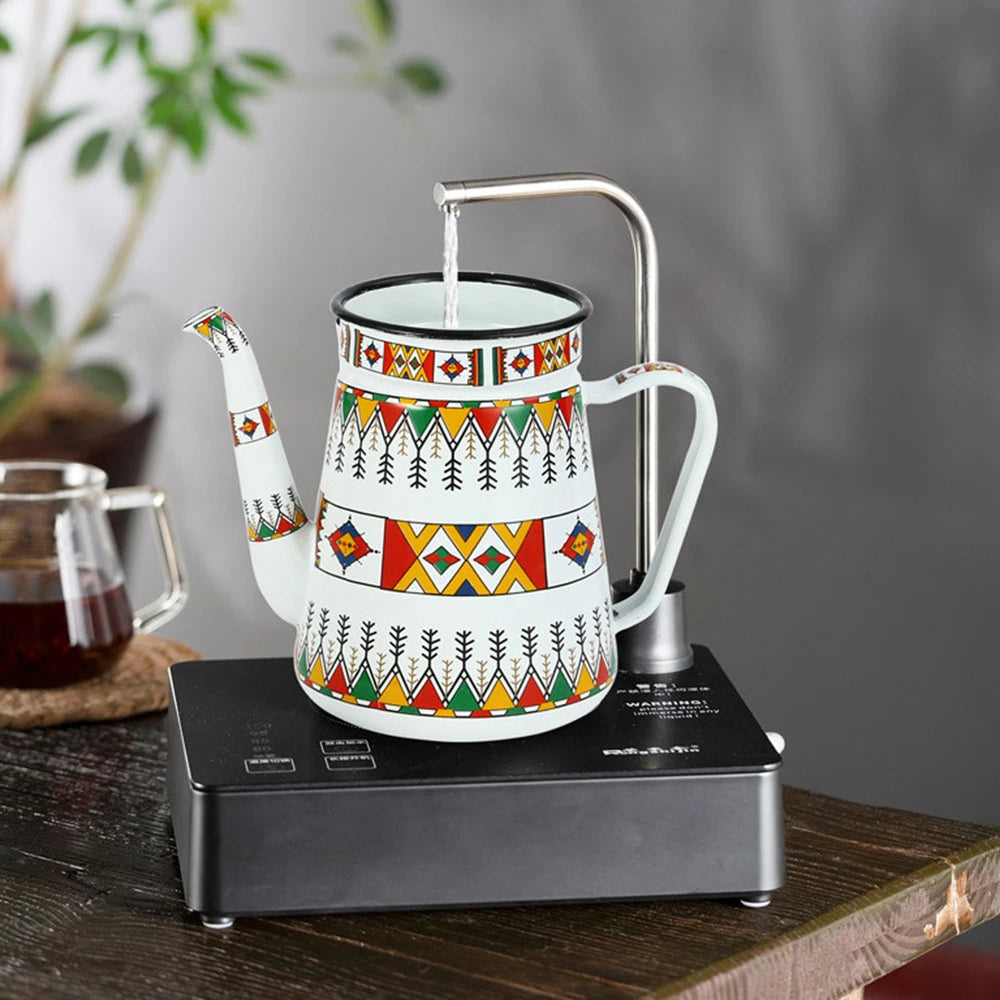 1.5L Enamel Coffee Pot Gooseneck Spout Stovetop Tea Kettle