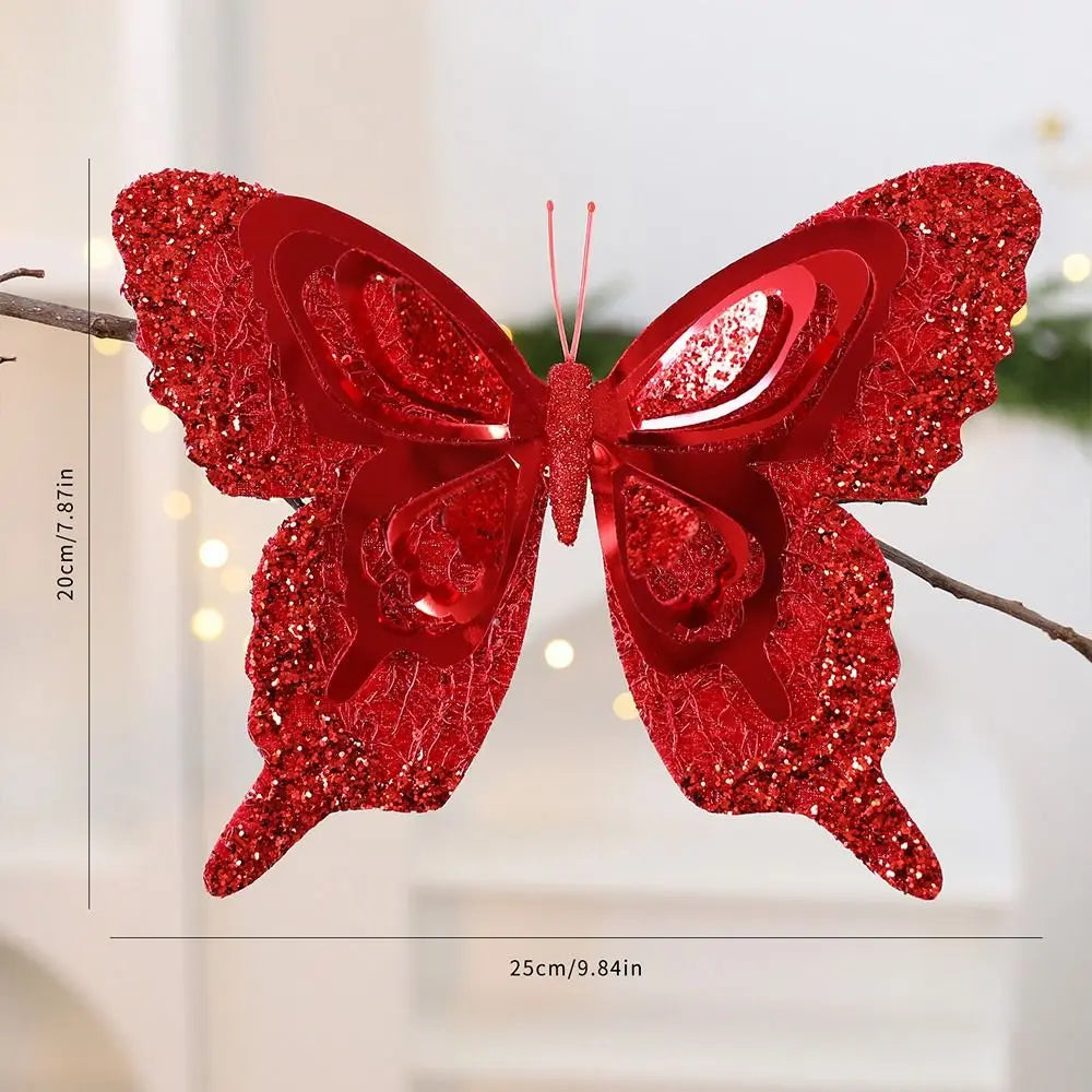 Glitter Christmas Butterfly Ornaments with Clips
