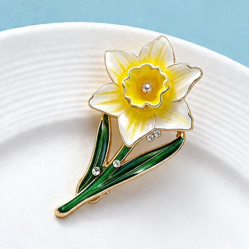 March Birthday Flower Brooch Enamel Daffodil