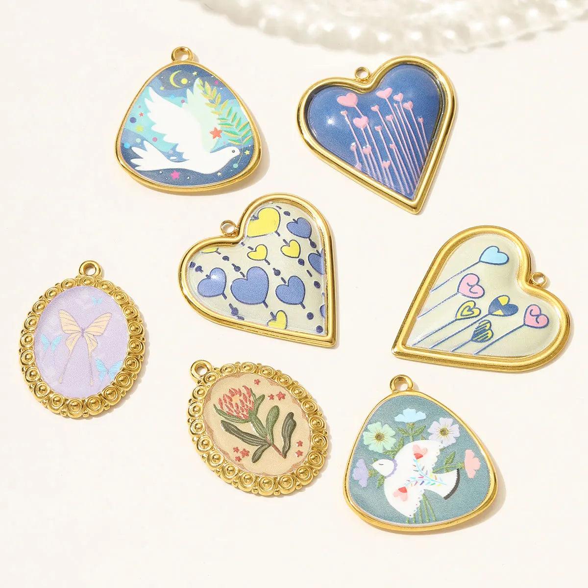 3pcs/Lot Enamel Dove Butterfly DIY Charm Pendants Stainless Steel Jewellery Findings