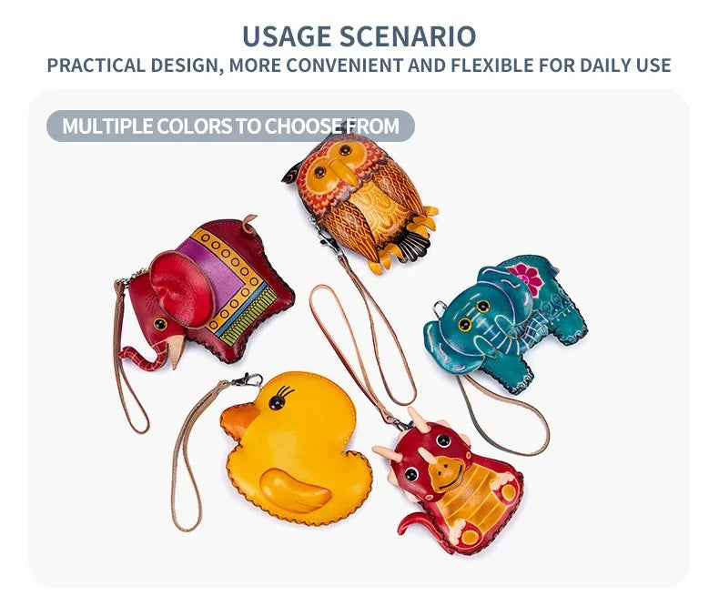 Genuine Leather Cute Coin Purses Handmade Animal Mini Cases