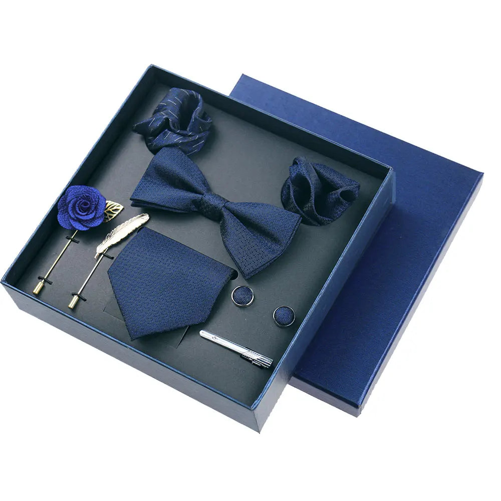 Men's 8pcs Tie Set Wedding Cravat Silk Bowtie Pocket Square Cufflinks Brooch Box Set Gifts For Men