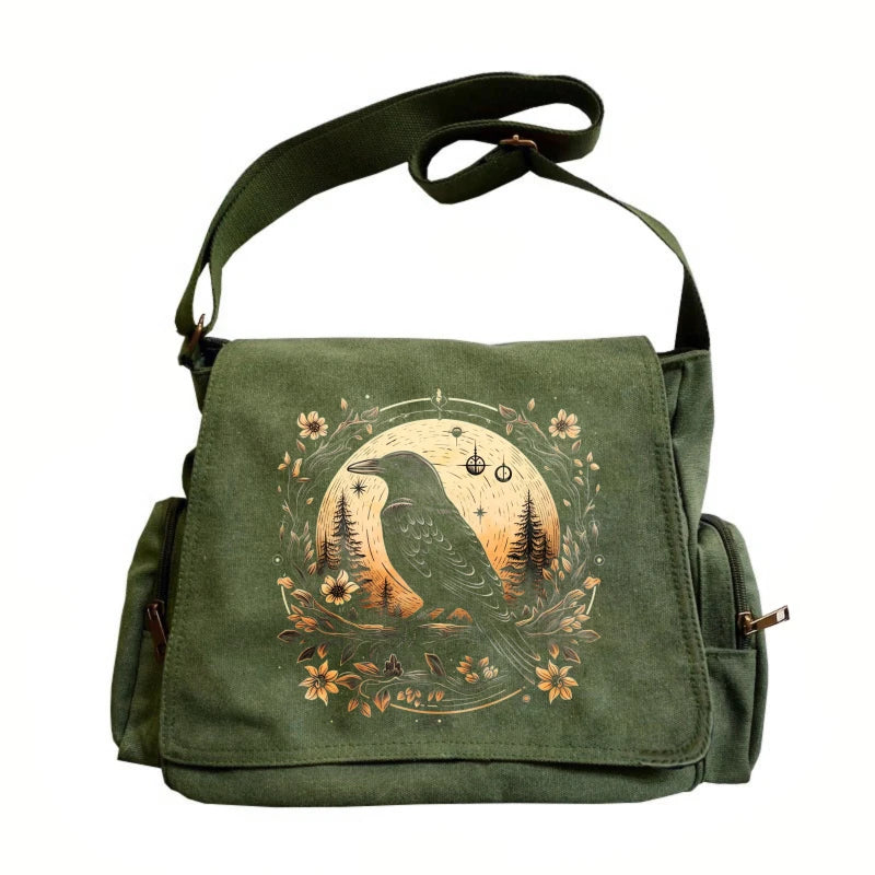 Raven Sunsets Print Canvas Shoulder Bag Crossbody Messenger Bag