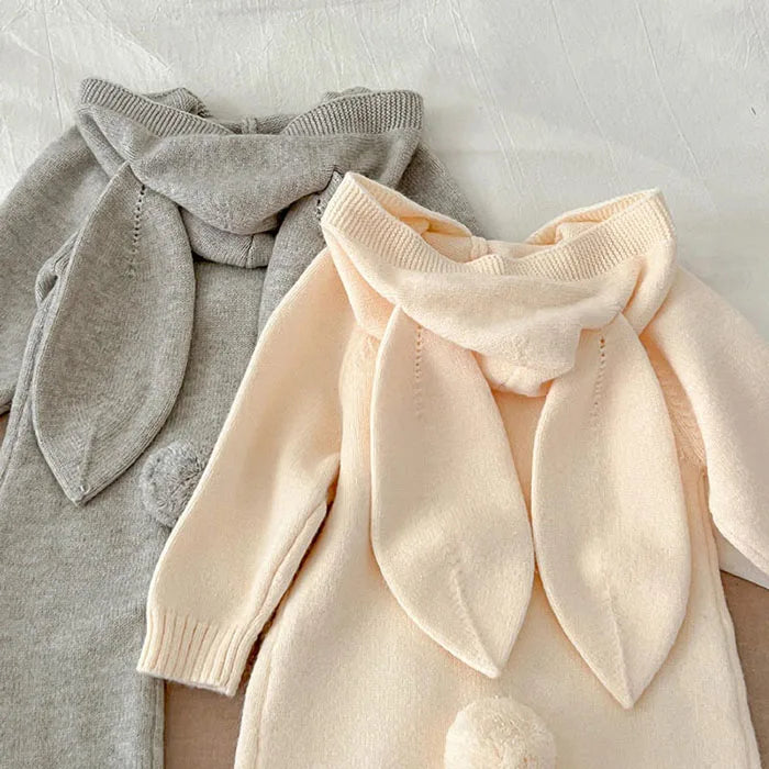 Baby and Toddler Knitted Romper Bear Bunny Ear Hooded Jumpsuits for Boys Girls