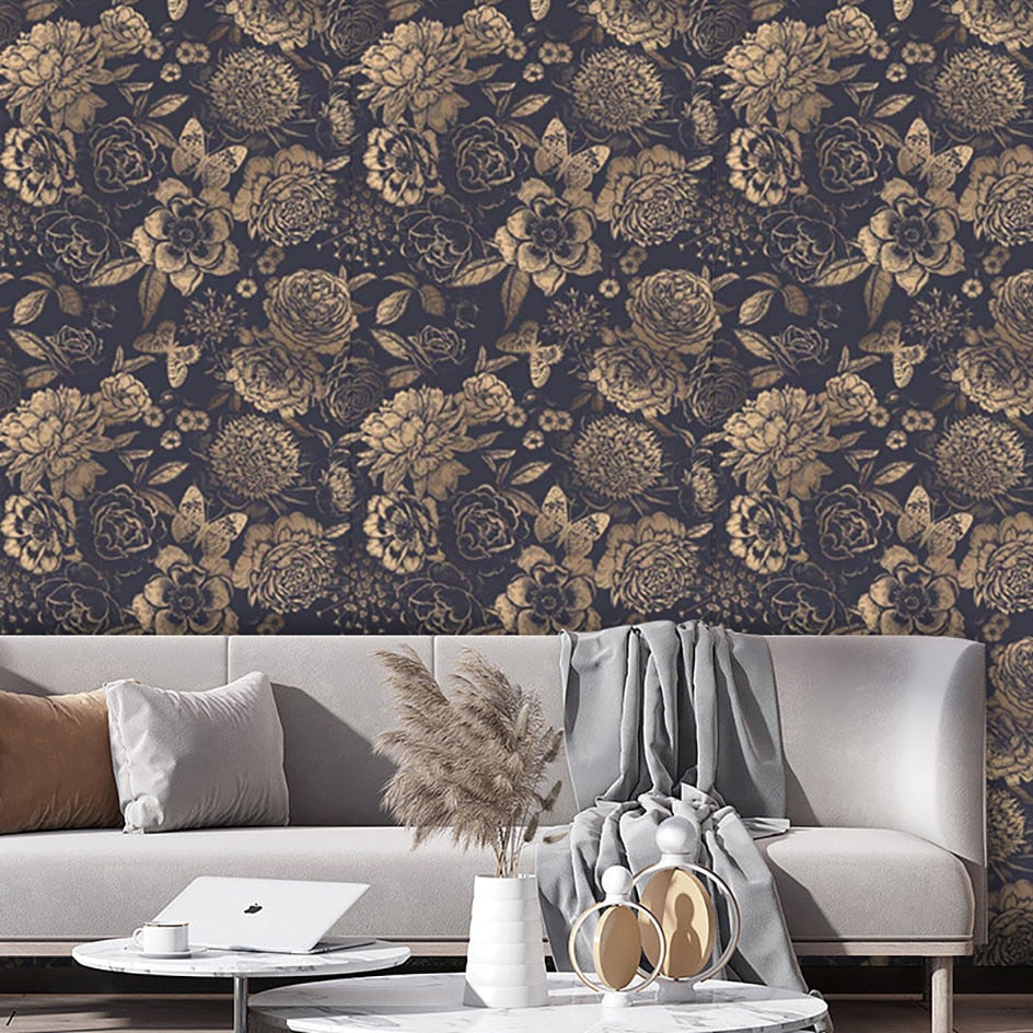 Ink Floral Self Adhesive Wallpaper Black Flower Removable Peel and Stick Wallpaper