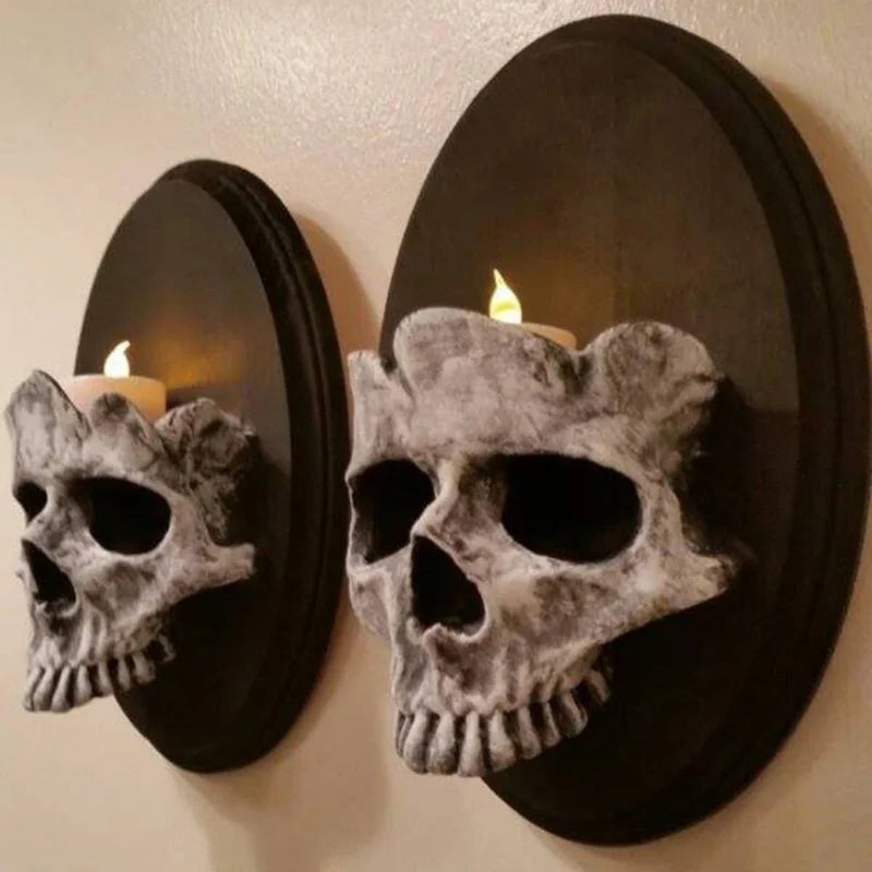 Skull Head Candle Holder Halloween Decor Wall Mounted Candle Sconce