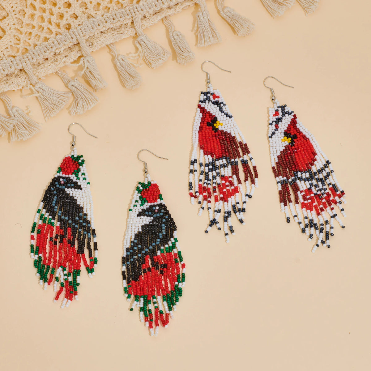 Crow and Rose Tassel Bead Earrings